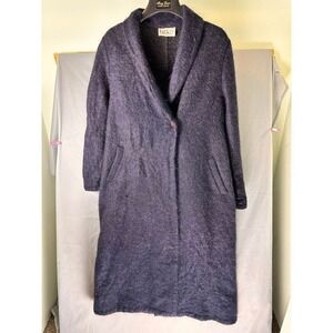 Luxury Pizzico Italy Virgin Wool Alpaca Blend Long Coat Jacket Blue/Grey Size 14